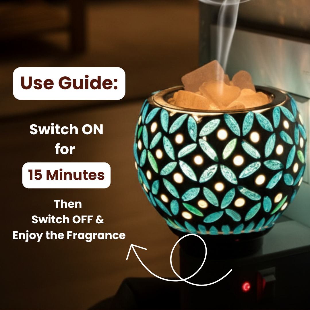 Divine Camphor Diffuser with Natural Bheemseni (Pacha Karpooram) | Teal Leaf Print