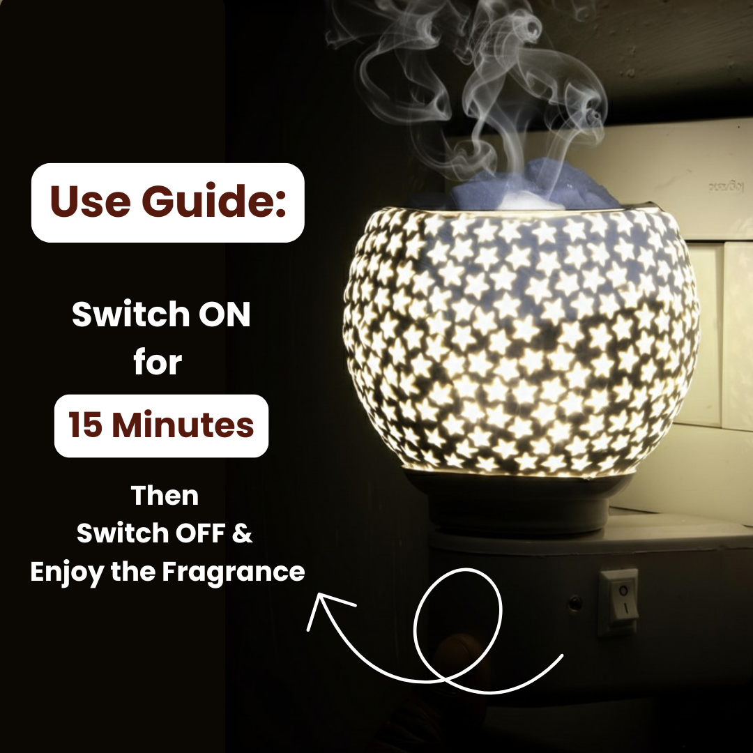 Divine Camphor Diffuser with Natural Bheemseni (Pacha Karpooram) | White Star Pattern