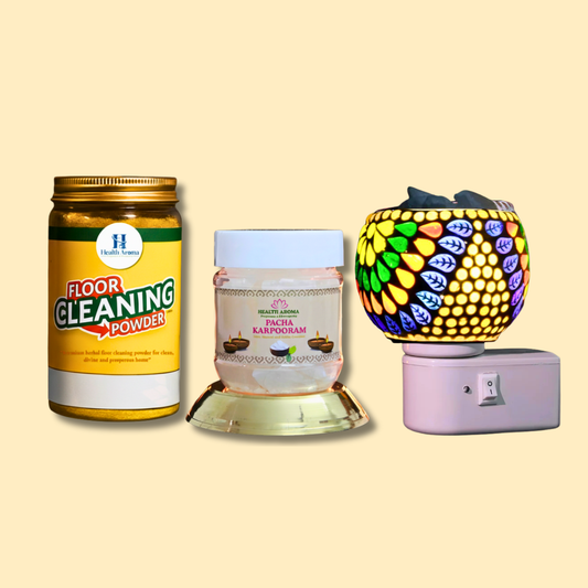 Health Aroma Floor Cleaner 180g + Aroma Diffuser + Bhimseni Camphor (Pachakarpooram) 80g Combo