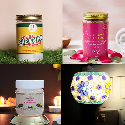 Health Aroma Complete Home & Self-Care Combo | Foot Soak 300g + Floor Cleaner 180g + Diffuser + Camphor 80g