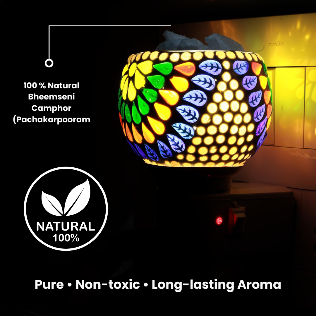 Divine Camphor Diffuser with Natural Bheemseni (Pacha Karpooram) | Rainbow Petal Design