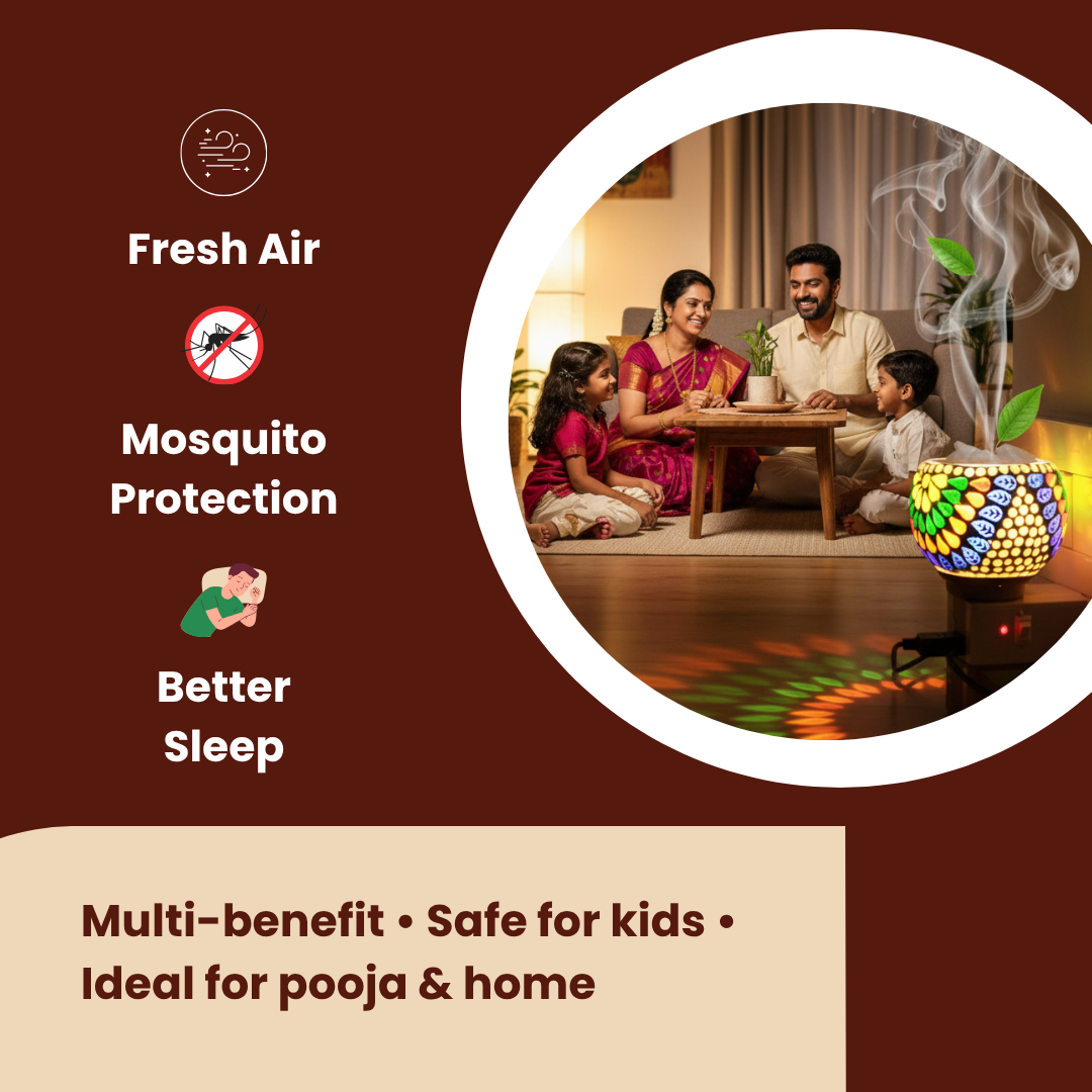 Divine Camphor Diffuser with Natural Bheemseni (Pacha Karpooram) | Rainbow Petal Design