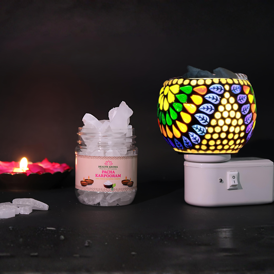 Divine Camphor Diffuser with Natural Bheemseni (Pacha Karpooram) | Rainbow Petal Design