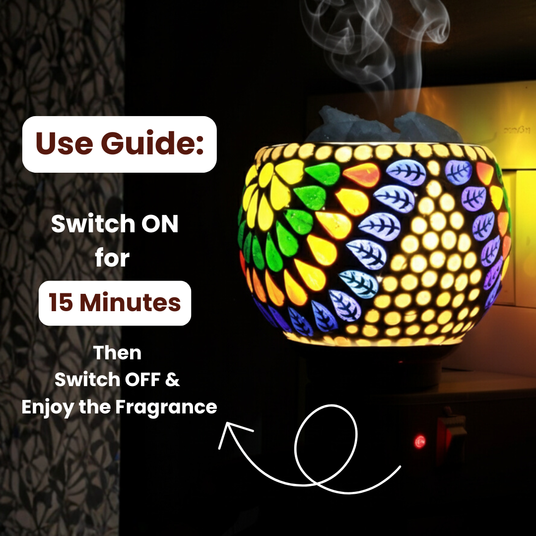 Divine Camphor Diffuser with Natural Bheemseni (Pacha Karpooram) | Rainbow Petal Design