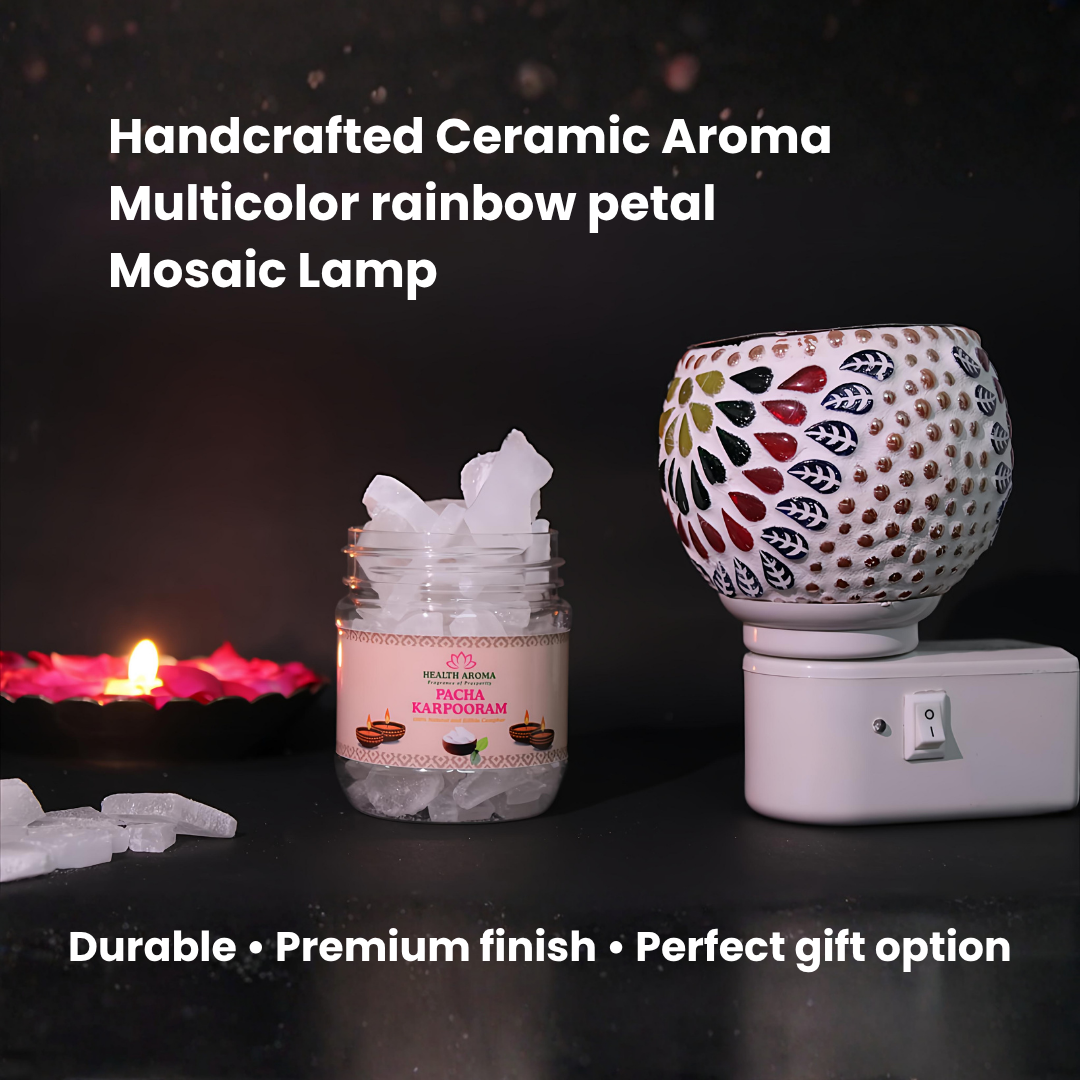 Divine Camphor Diffuser with Natural Bheemseni (Pacha Karpooram) | Rainbow Petal Design