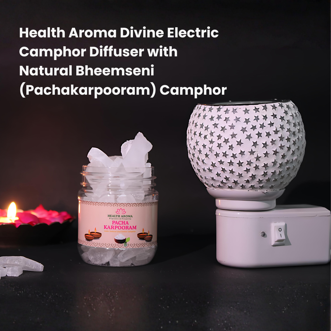 Divine Camphor Diffuser with Natural Bheemseni (Pacha Karpooram) | White Star Pattern