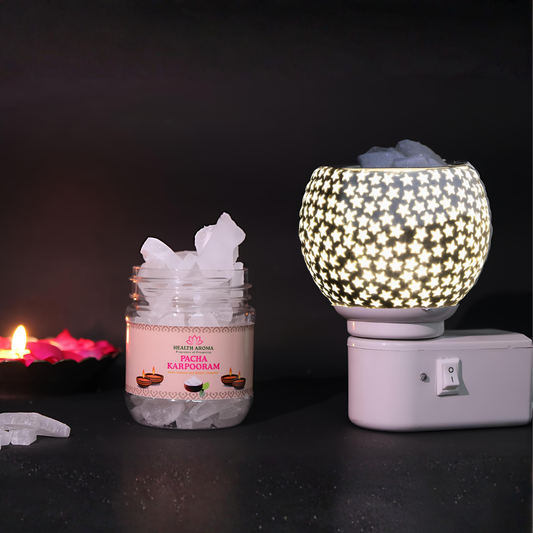 Divine Camphor Diffuser with Natural Bheemseni (Pacha Karpooram) | White Star Pattern