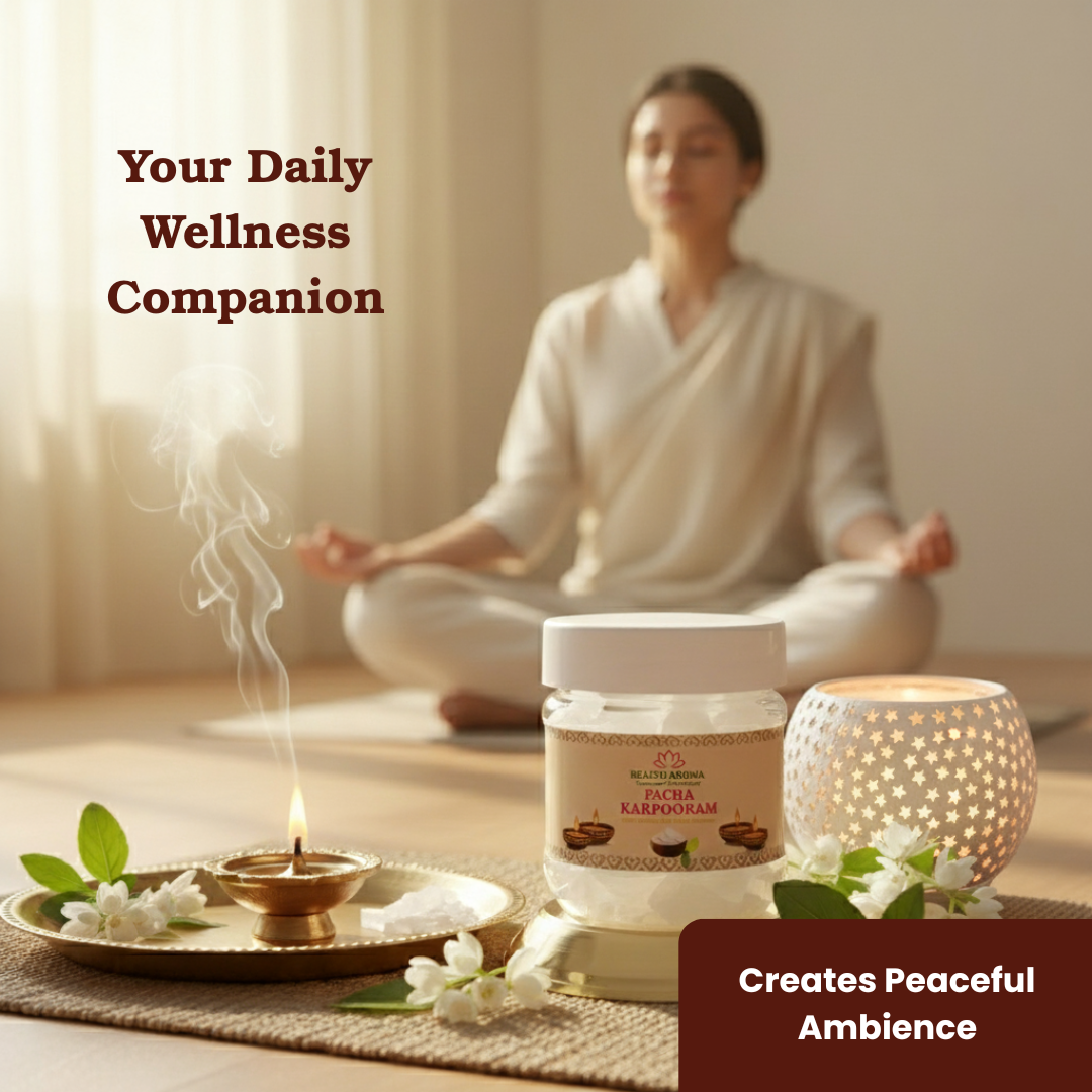 Divine Camphor Diffuser with Natural Bheemseni (Pacha Karpooram) | White Star Pattern