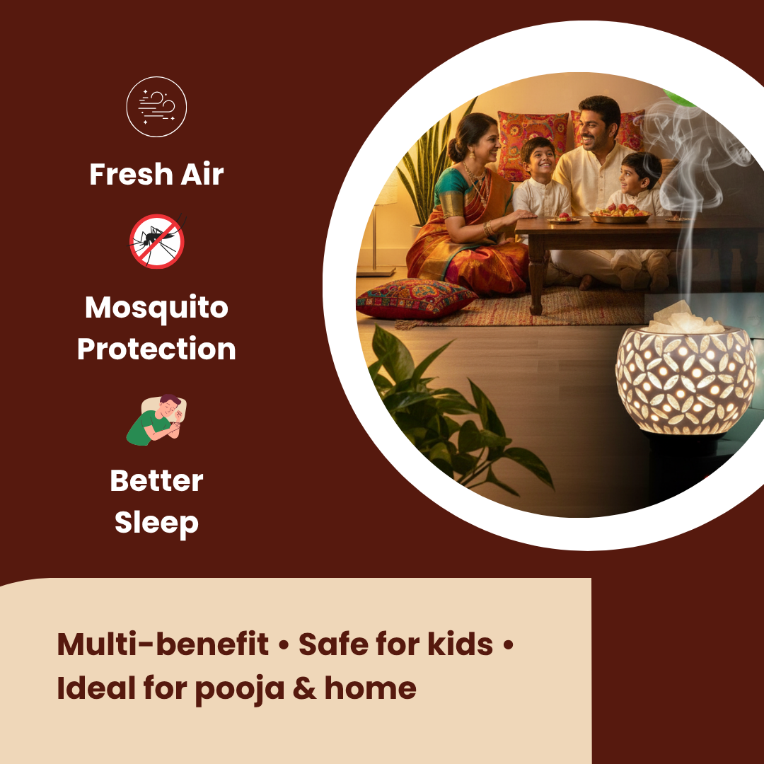 Divine Camphor Diffuser with Natural Bheemseni (Pacha Karpooram) | White Star Pattern