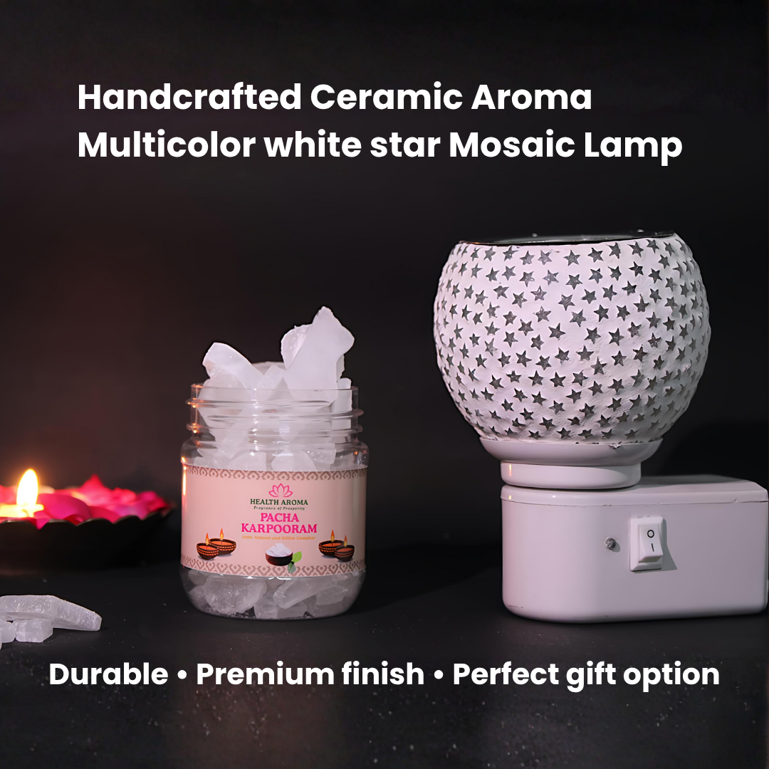 Divine Camphor Diffuser with Natural Bheemseni (Pacha Karpooram) | White Star Pattern