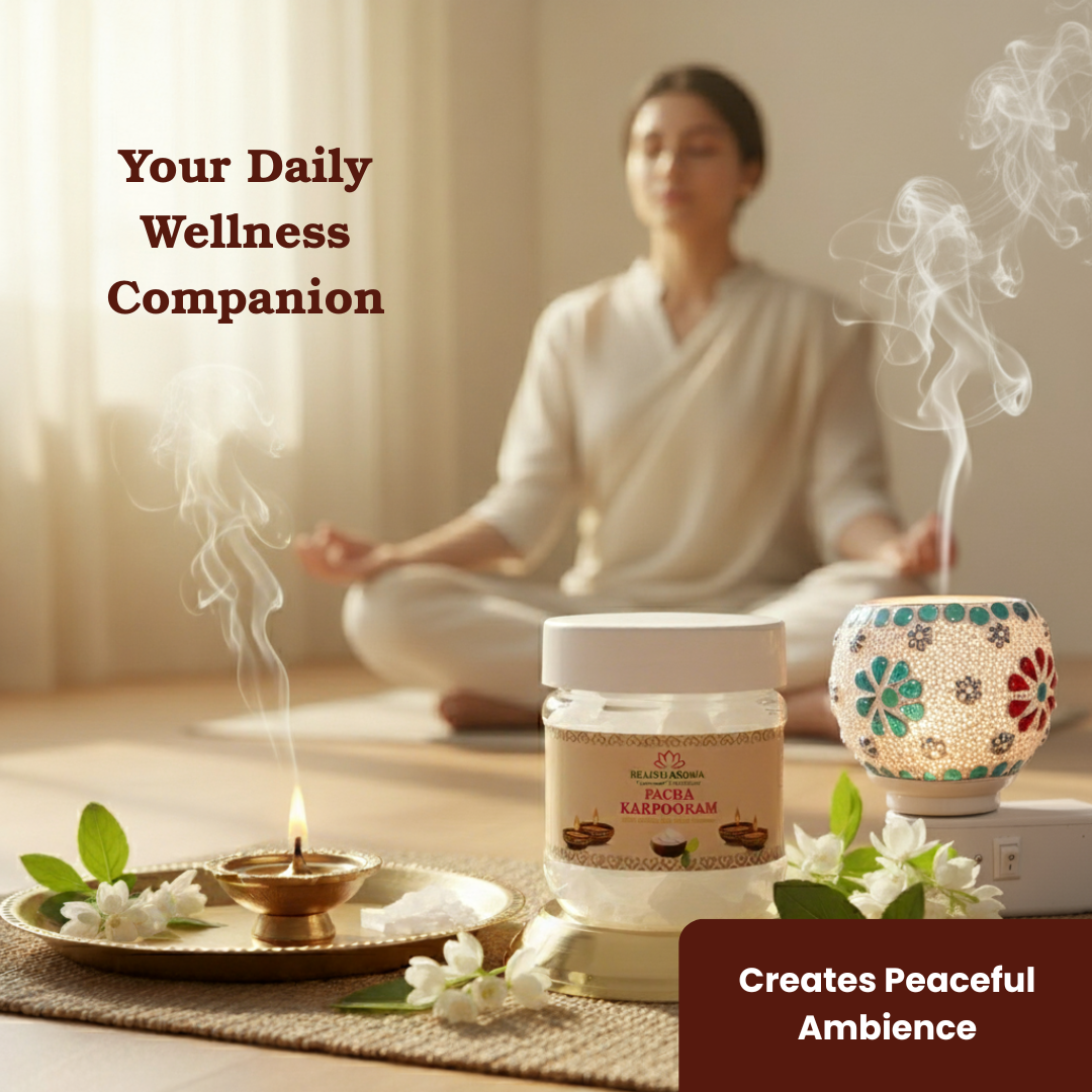 Divine Camphor Diffuser with Natural Bheemseni (Pacha Karpooram) | Blue Floral Mosaic