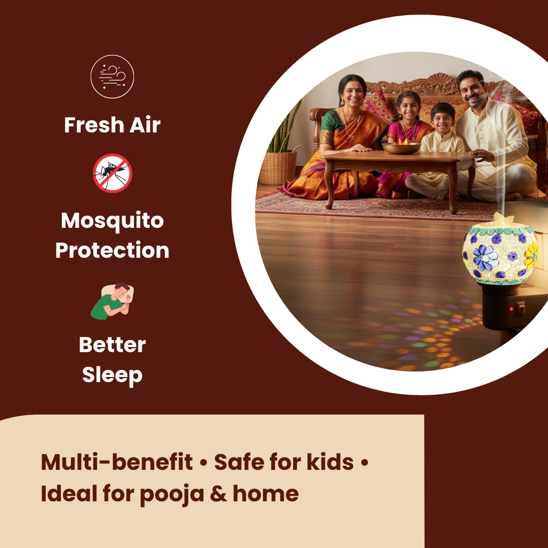 Divine Camphor Diffuser with Natural Bheemseni (Pacha Karpooram) | Blue Floral Mosaic