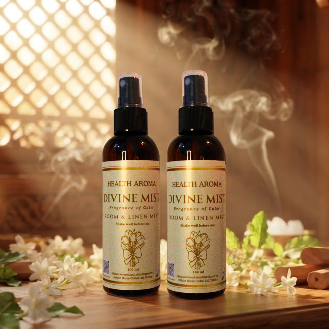 100% organic Divine Mist | Pure Pacha Karpooram Temple-Inspired Room & Linen Spray | 100 ml (Pack of 2)