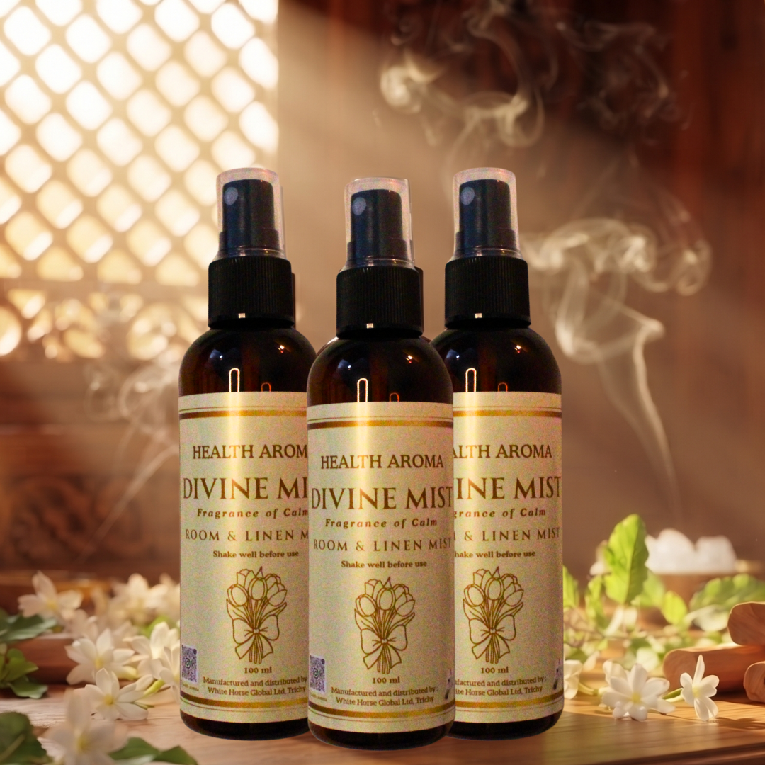 100% organic Divine Mist | Pure Pacha Karpooram Temple-Inspired Room & Linen Spray | 100 ml (Pack of 3)