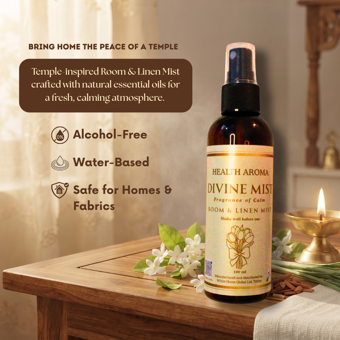 100% organic Divine Mist | Pure Pacha Karpooram Temple-Inspired Room & Linen Spray | 100 ml (Pack of 2)