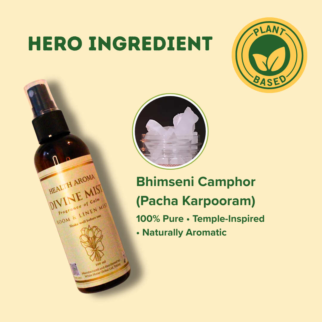 100% organic Divine Mist | Pure Pacha Karpooram Temple-Inspired Room & Linen Spray | 100 ml (Pack of 2)