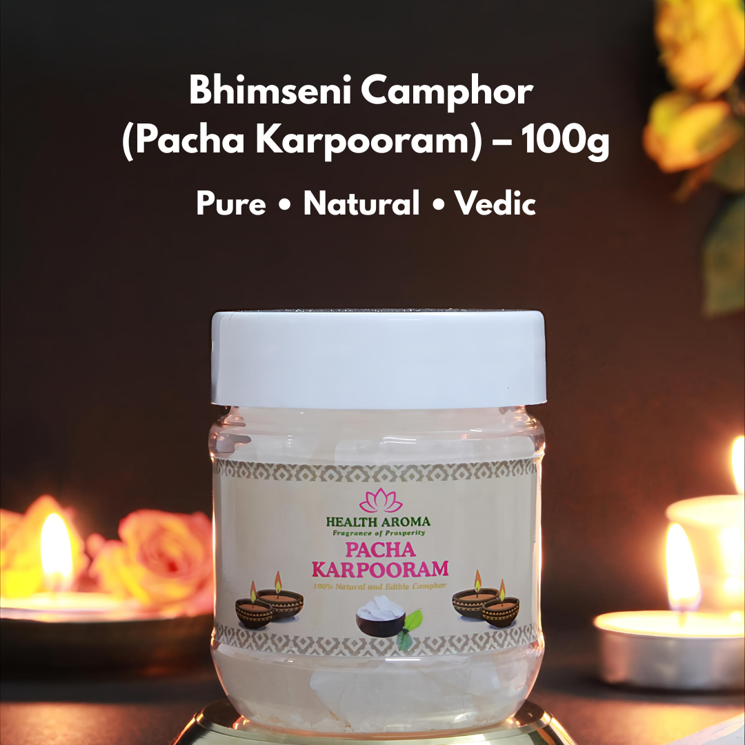 100% Organic Bhimseni Camphor (Pacha Karpooram) – 100g | Health Aroma