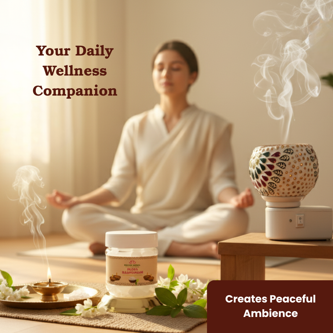 Divine Camphor Diffuser with Natural Bheemseni (Pacha Karpooram) | Multicolor Leaf Mosaic