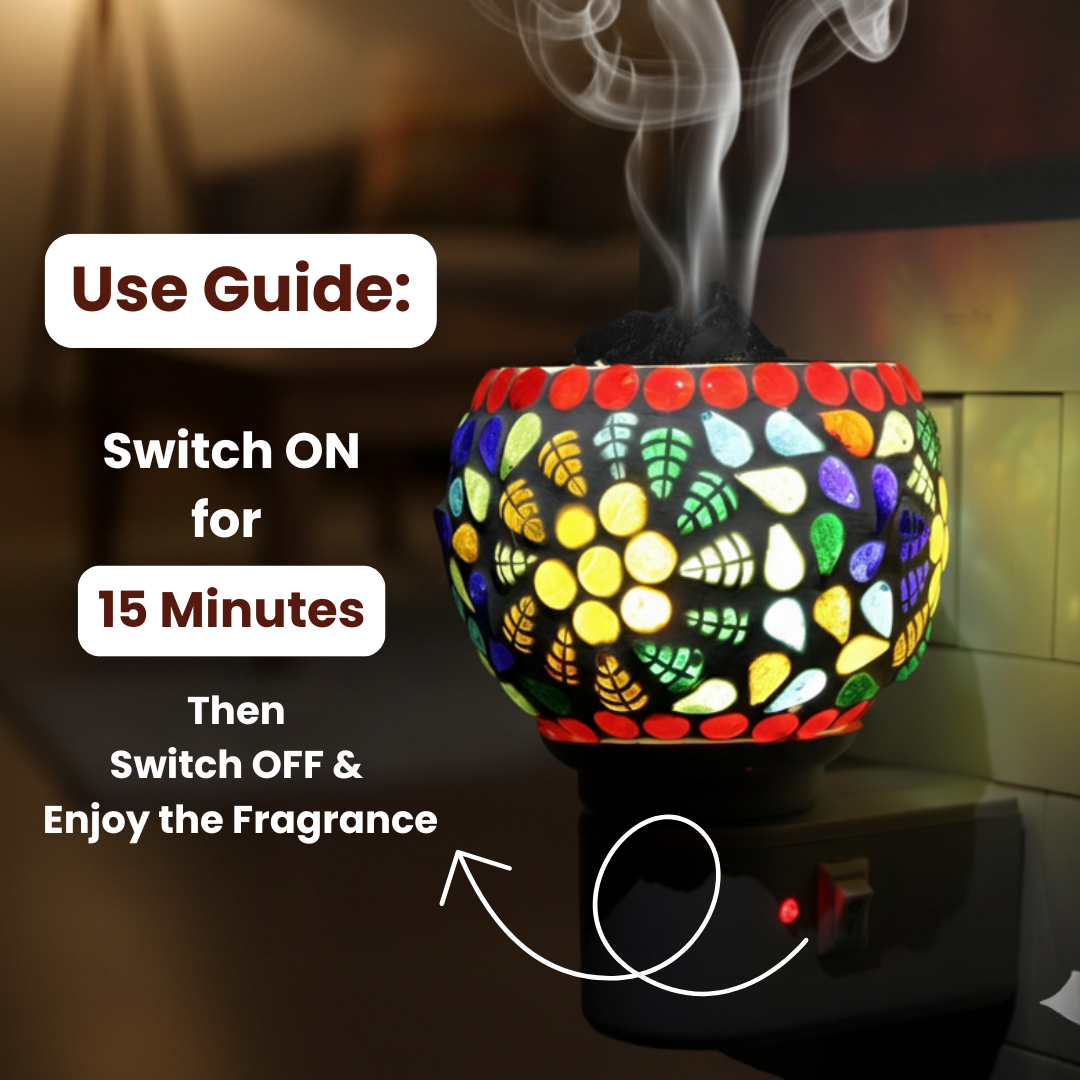 Divine Camphor Diffuser with Natural Bheemseni (Pacha Karpooram) | Multicolor Leaf Mosaic